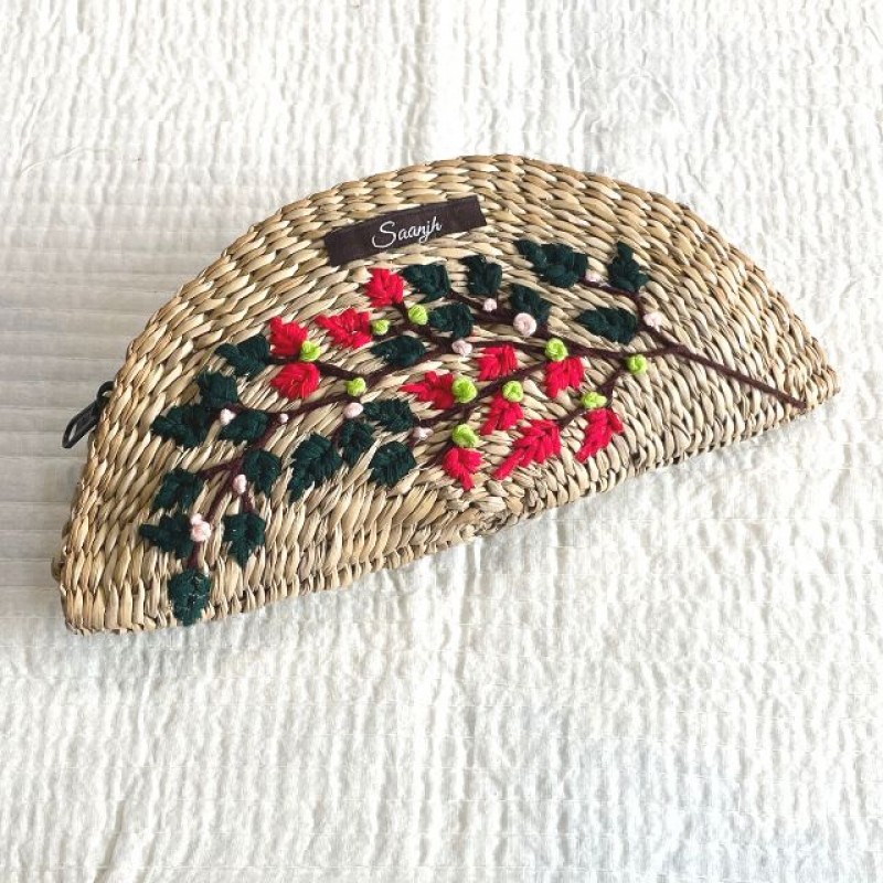 Saanjh Kauna Straw Handwoven Clutch | Hand-embroidered | Saanjh Exclusive