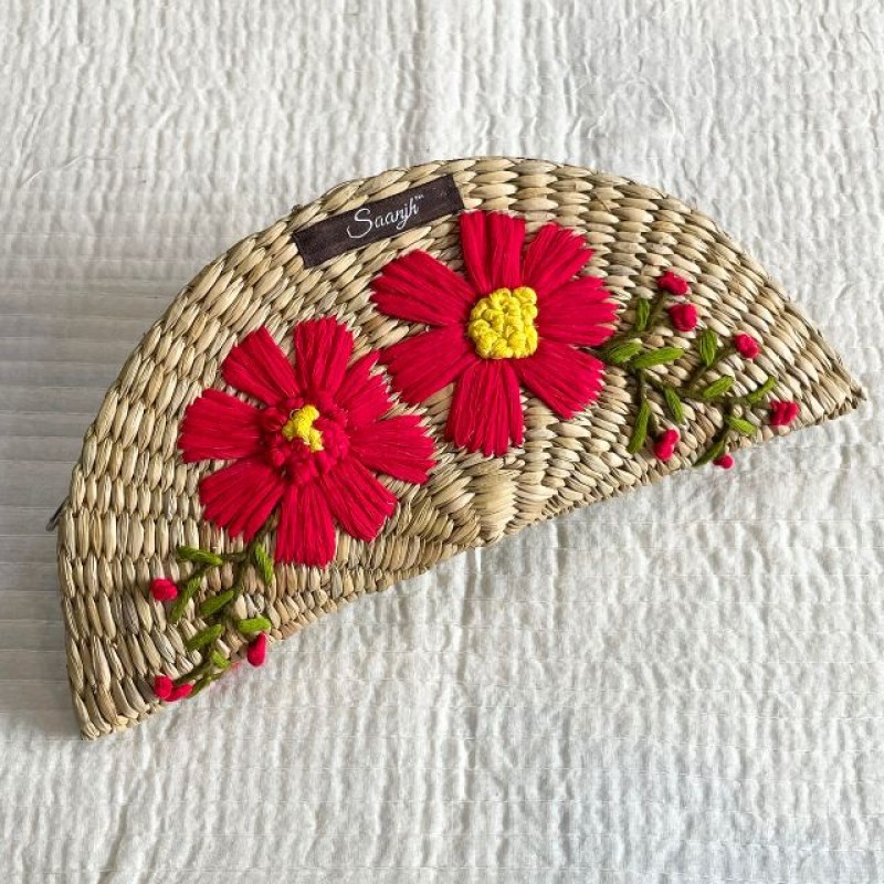 Saanjh Kauna Straw Handwoven Clutch | Hand-embroidered | Saanjh Exclusive